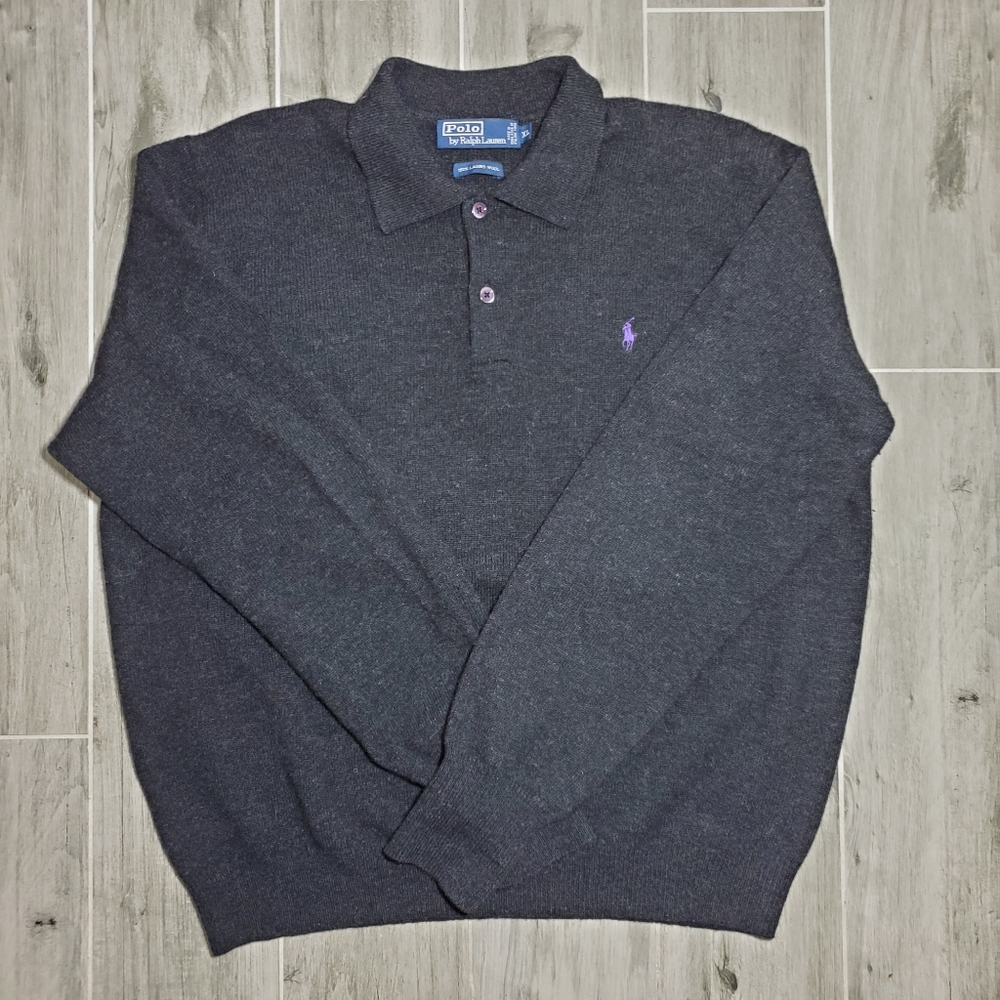 POLO By Ralph Lauren 100% Lamb Wool Gray Pullover Size XL